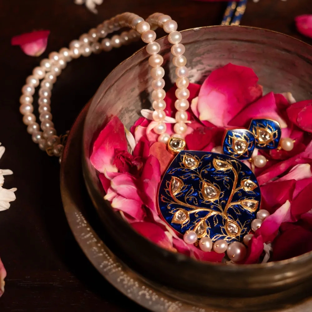 Jadau jewellery, gems embedded in 22KT gold by Shrivatsa Jodhpur