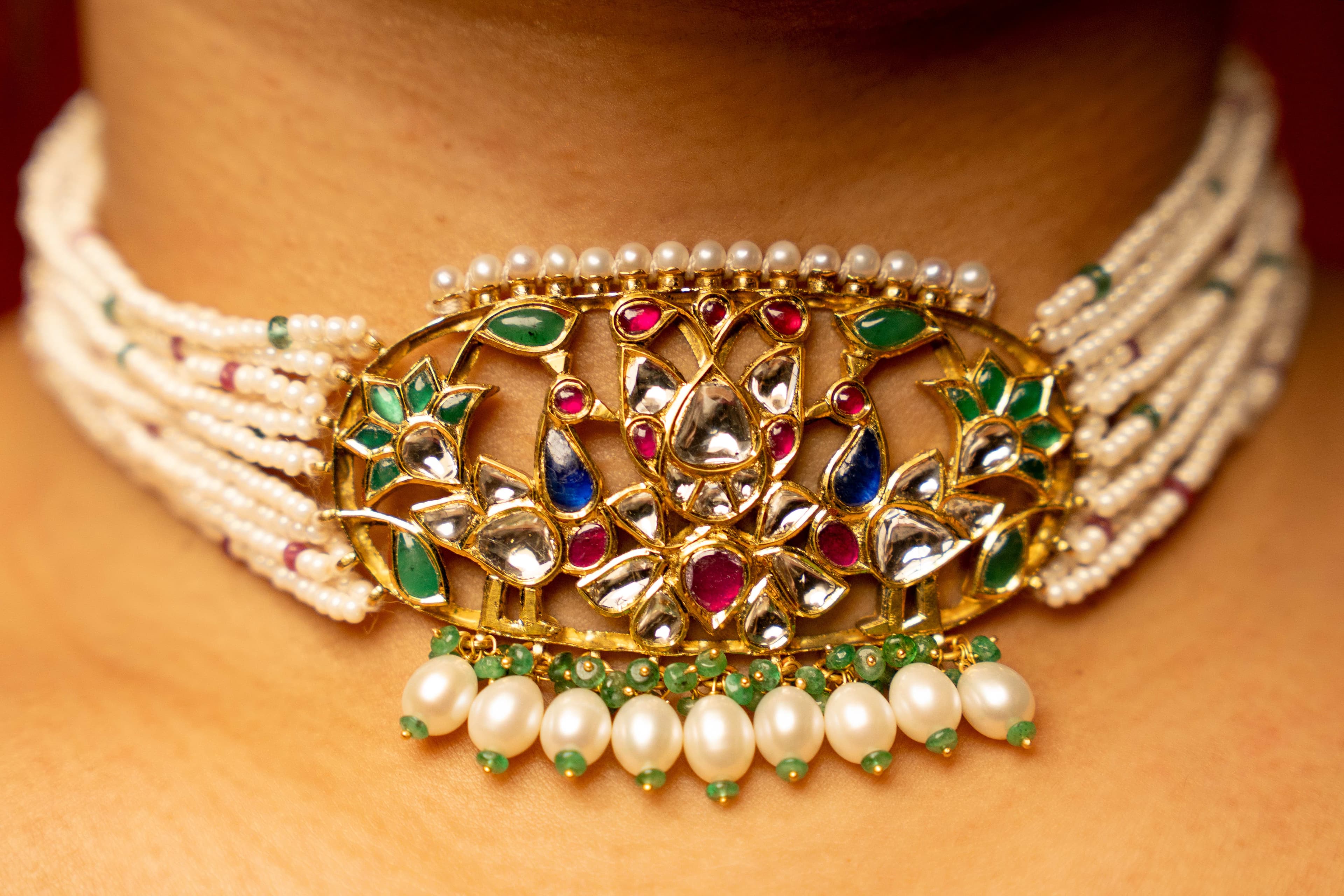 Uncut polki diamond choker necklace in 22KT gold — Shrivatsa Jodhpur