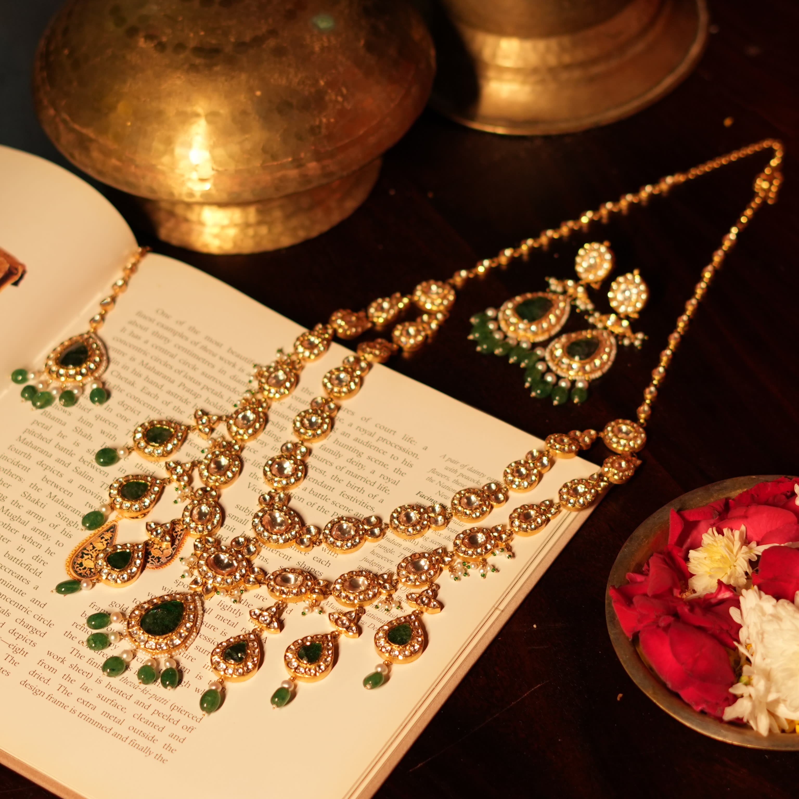 Handcrafted jadau bridal necklace set with uncut polki diamonds — Shrivatsa Jodhpur