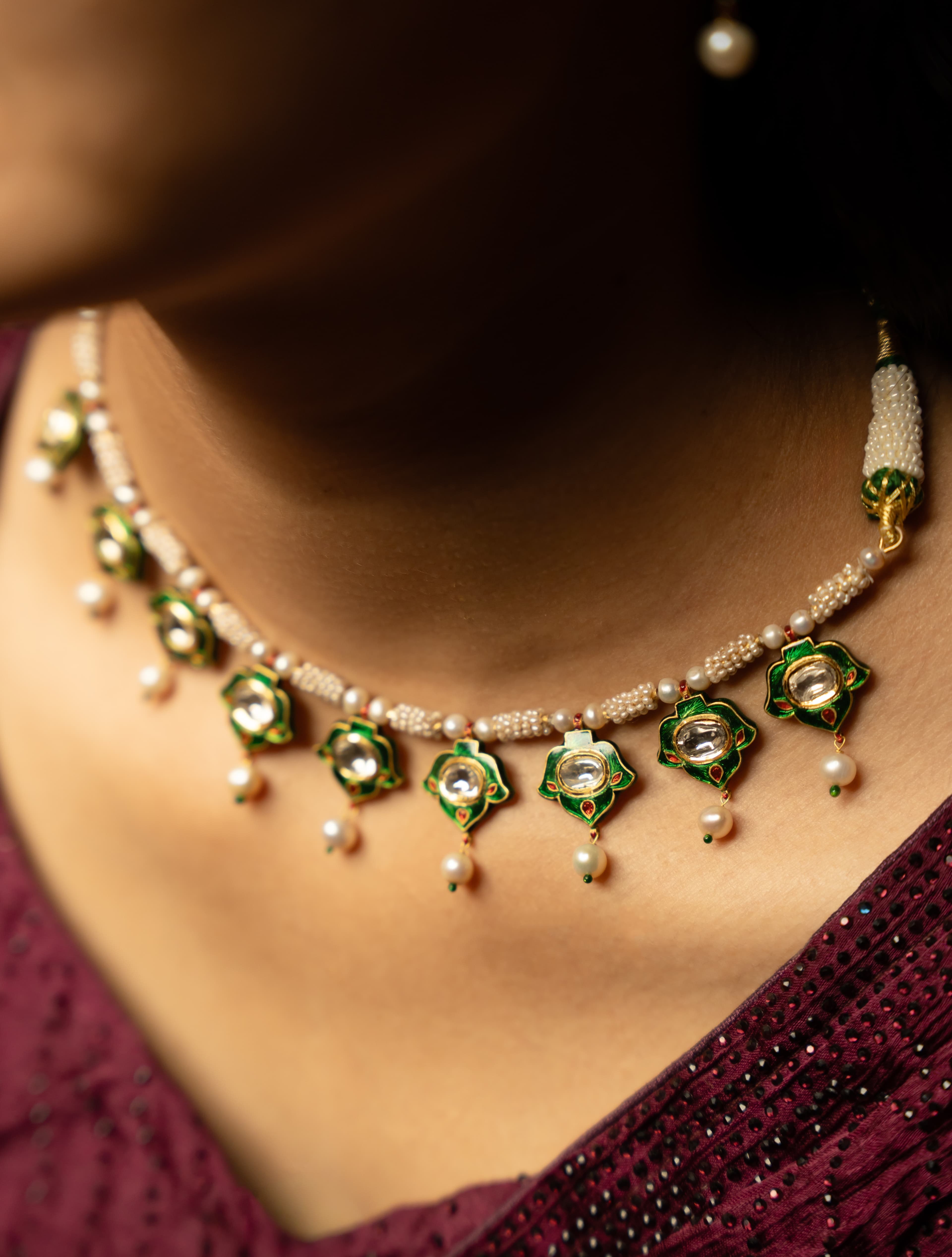 Green Meenakari Pankhi Necklace