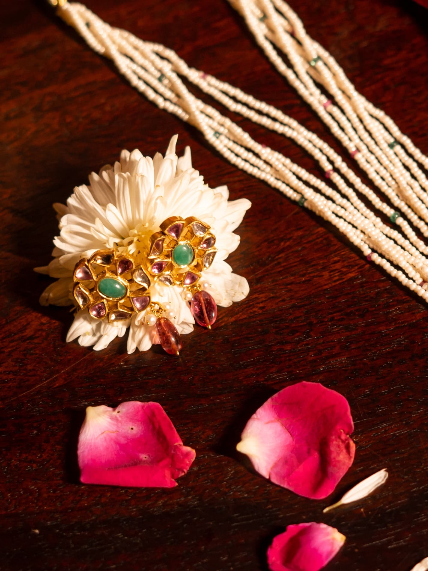 Emerald Tourmaline Polki Necklace - view 2